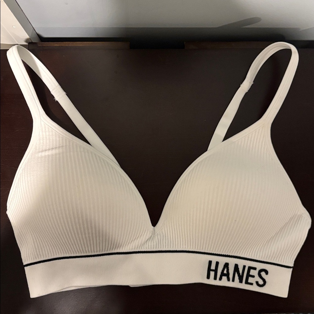 Hanes White Ribbed Bralette with Logo Band